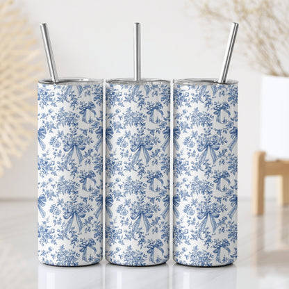 Blue Floral Themed Stainless Steel Vacuum Insulated Tumbler