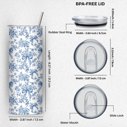 Blue Floral Themed Stainless Steel Vacuum Insulated Tumbler