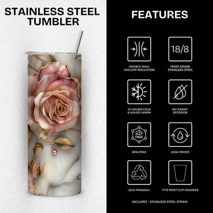 Vintage Floral Themed Stainless Steel Vacuum Insulated Tumbler