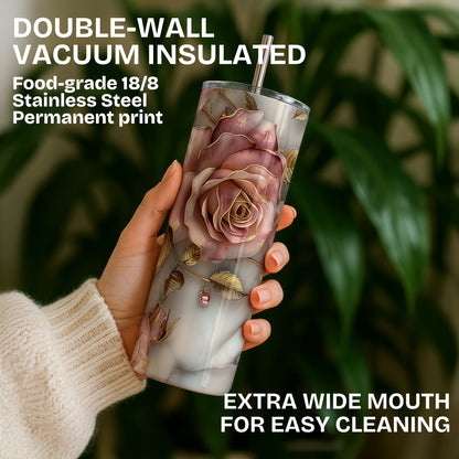 Vintage Floral Themed Stainless Steel Vacuum Insulated Tumbler