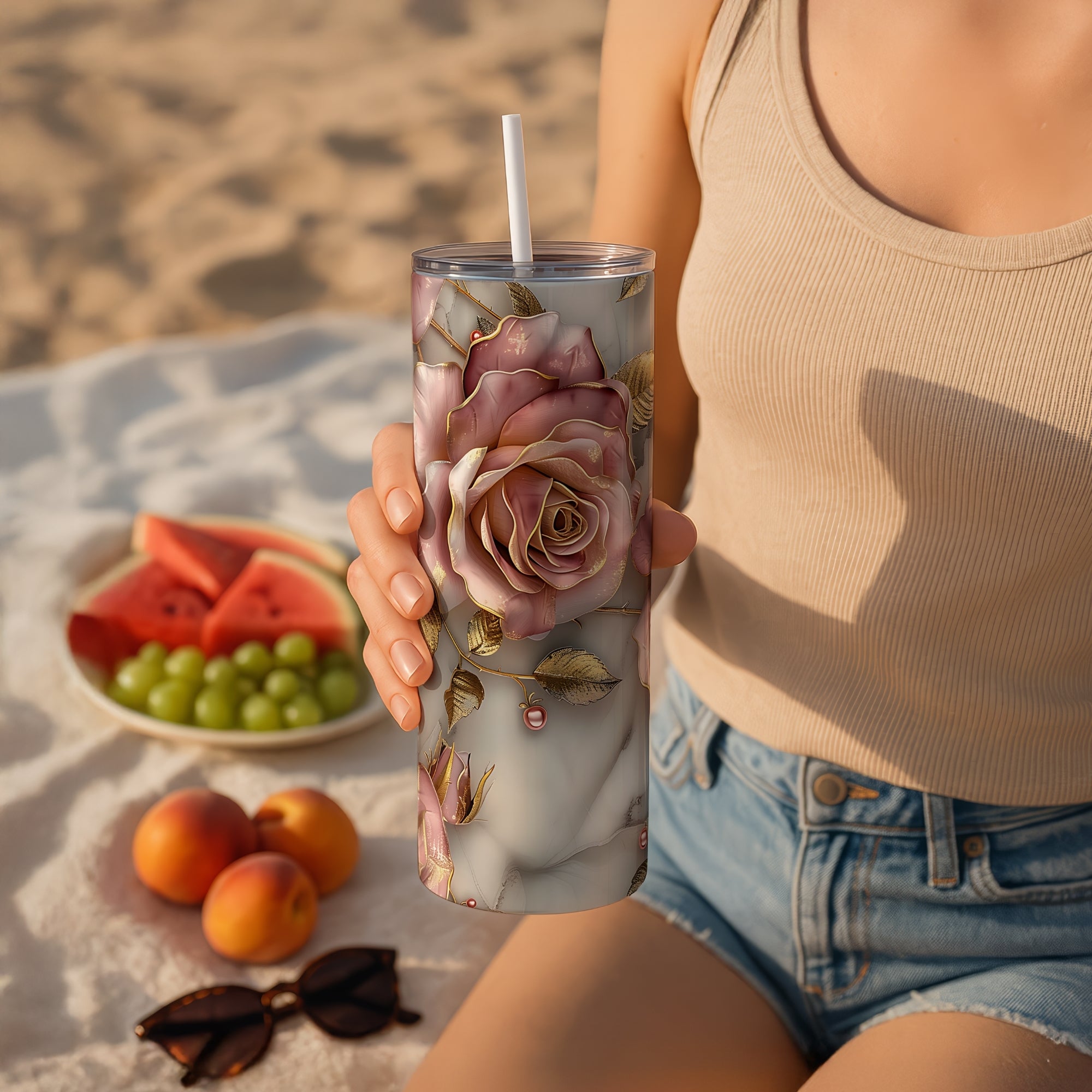 Vintage Floral Themed Stainless Steel Vacuum Insulated Tumbler