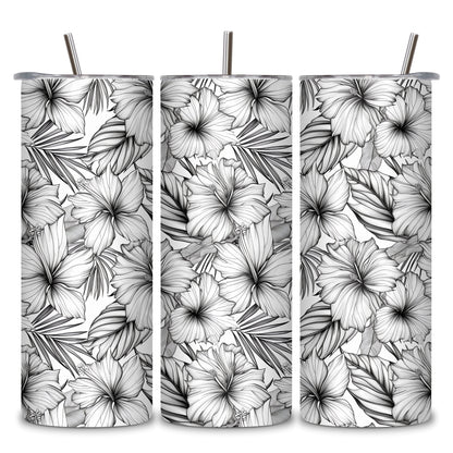 Black and White Floral Themed Stainless Steel Vacuum Insulated Tumbler