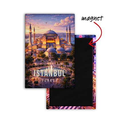 Magnetic card with a scenic view of Istanbul, Turkey, featuring a famous landmark.