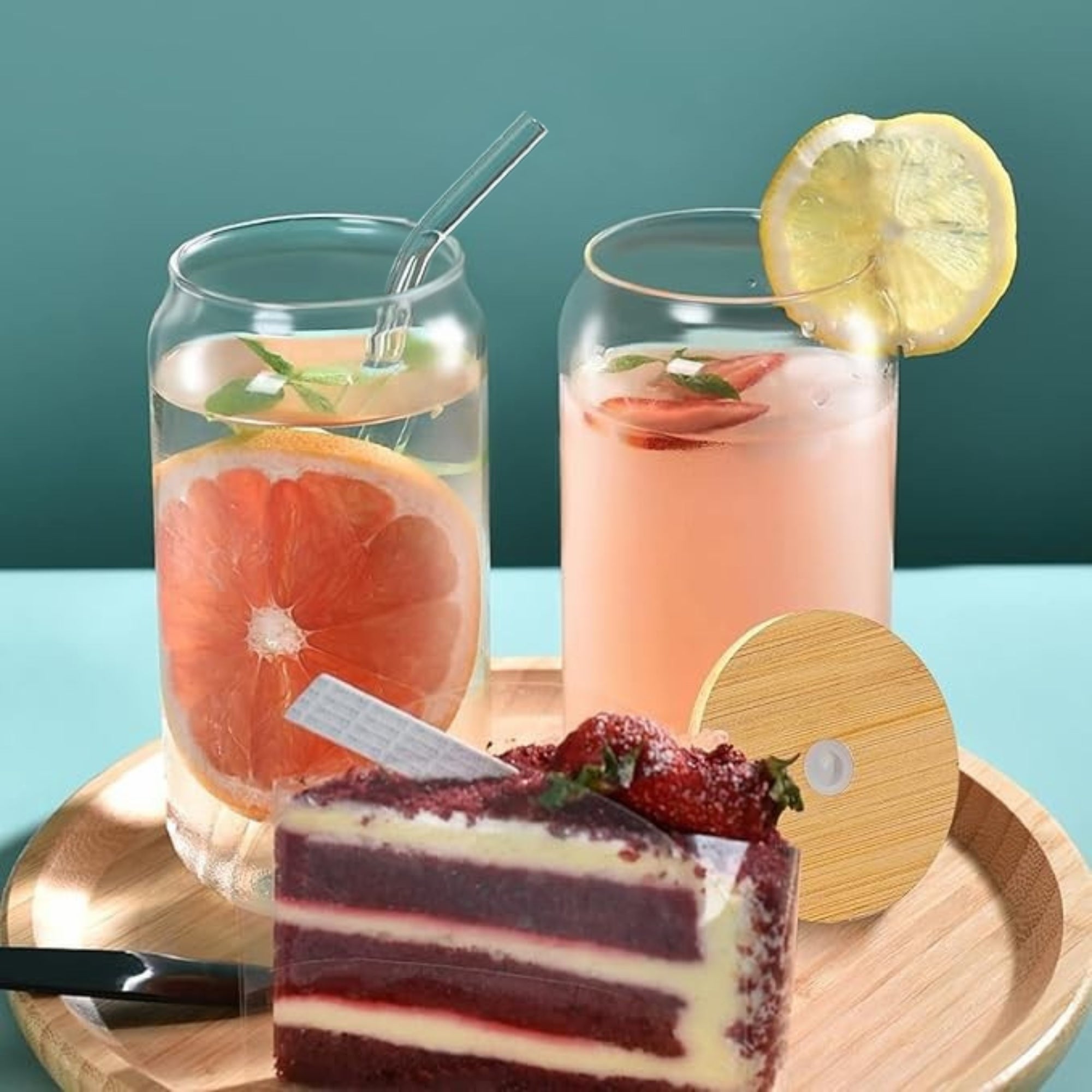 Clear - Glass Tumbler with Glass Straw & Bamboo Lid