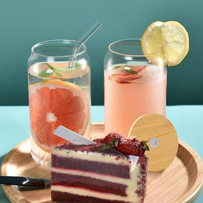 Clear - Glass Tumbler with Glass Straw & Bamboo Lid