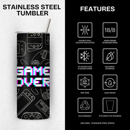 Game Nerd Themed Stainless Steel Vacuum Insulated Tumbler