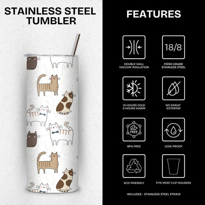 Pastel Cats Themed Stainless Steel Vacuum Insulated Tumbles
