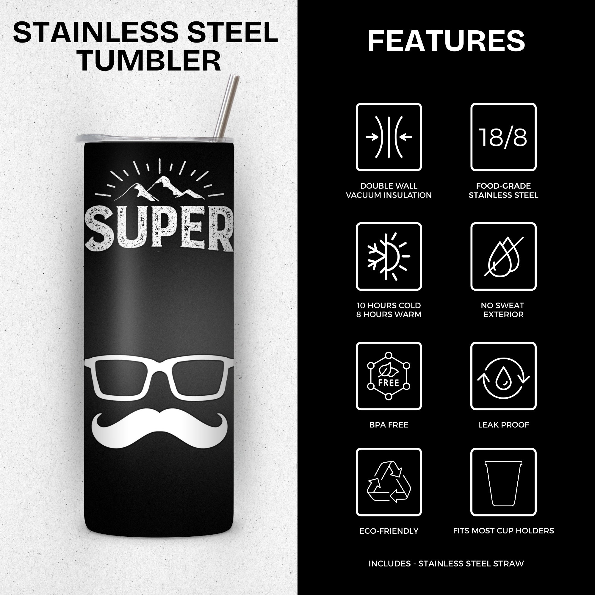 Super D Themed Stainless Steel Vacuum Insulated Tumbler