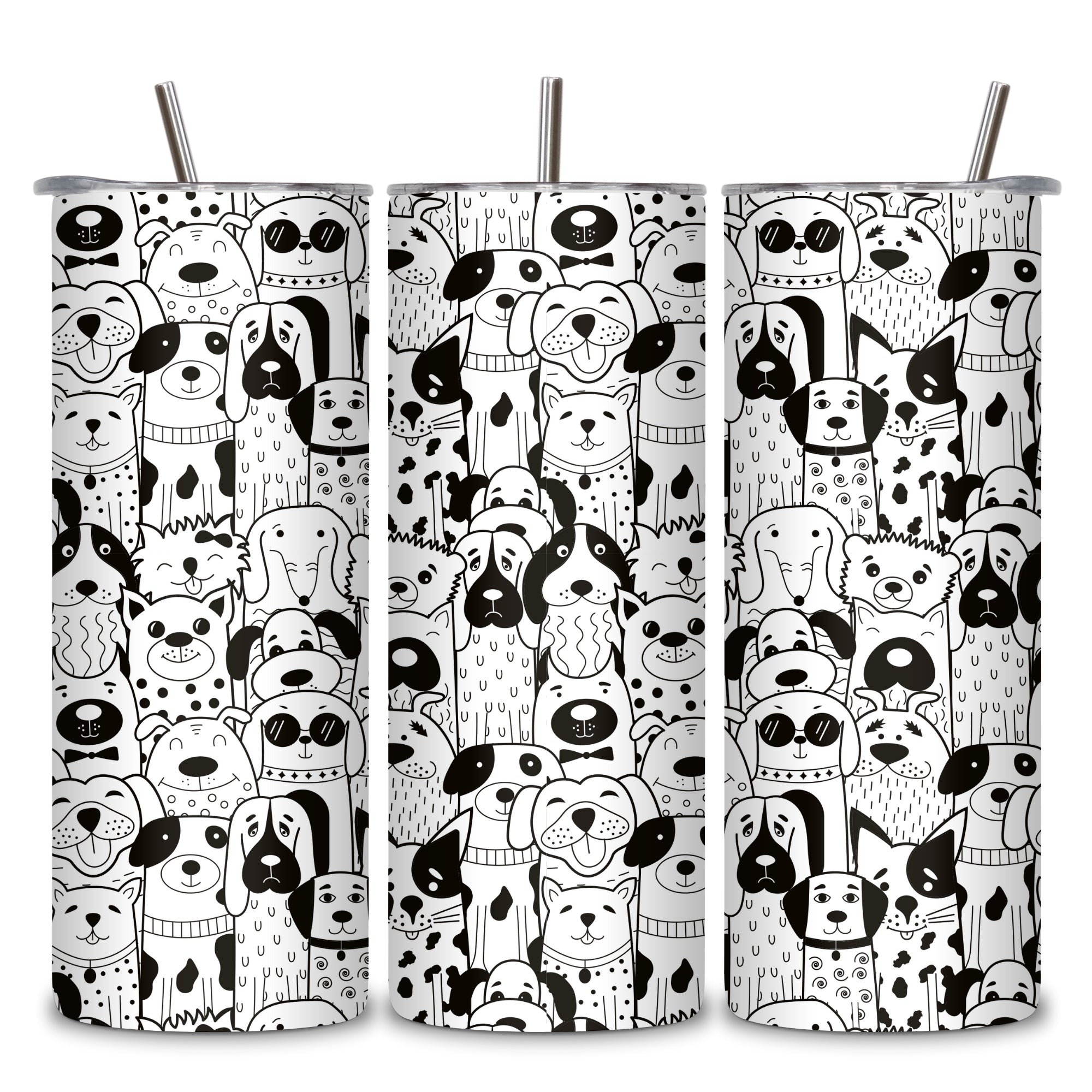 Black and White Pup Themed Stainless Steel Vacuum Insulated Tumbler