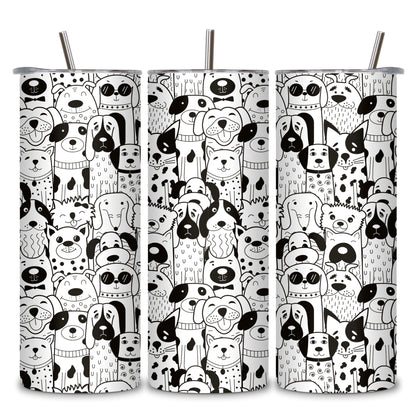 Black and White Pup Themed Stainless Steel Vacuum Insulated Tumbler