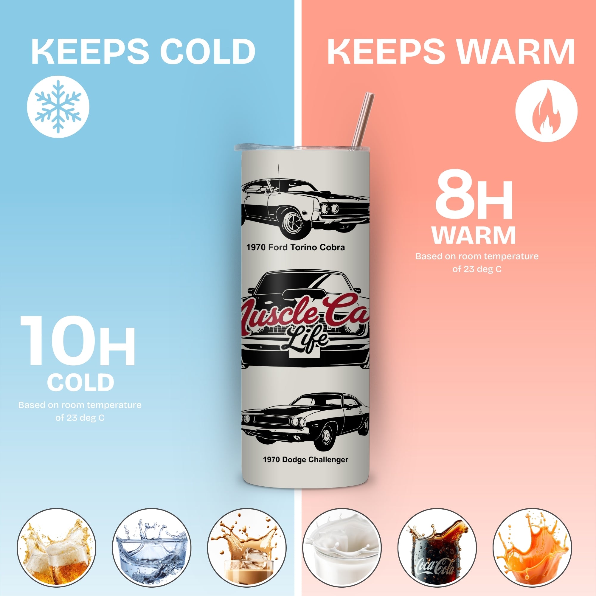 Muscle Cars Themed Stainless Steel Vacuum Insulated Tumbler