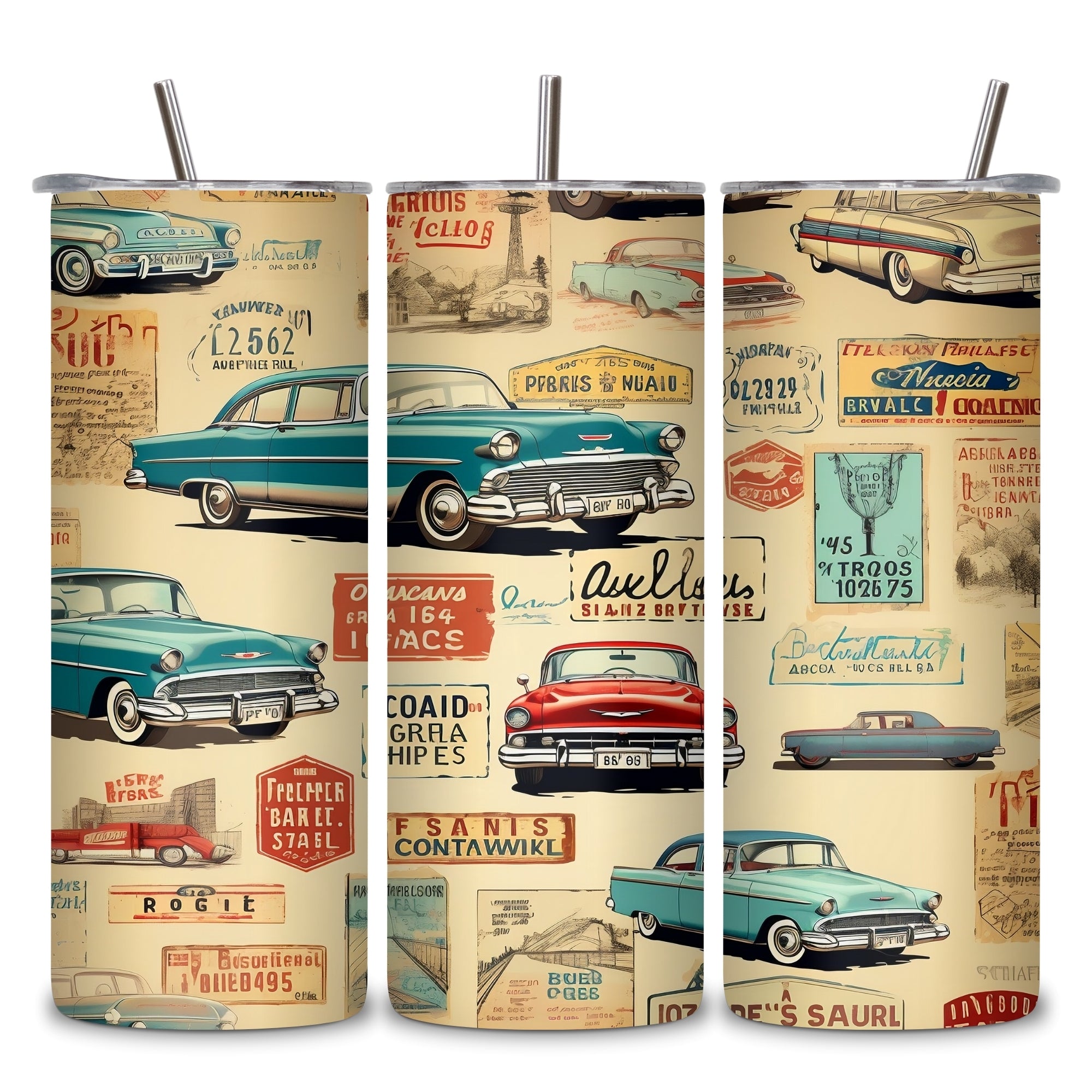 Vintage Cars Themed Stainless Steel Vacuum Insulated Tumbler
