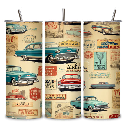 Vintage Cars Themed Stainless Steel Vacuum Insulated Tumbler