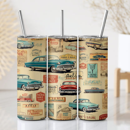 Vintage Cars Themed Stainless Steel Vacuum Insulated Tumbler