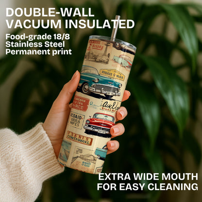 Vintage Cars Themed Stainless Steel Vacuum Insulated Tumbler