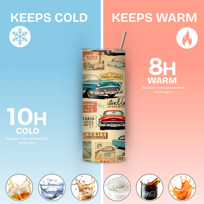 Vintage Cars Themed Stainless Steel Vacuum Insulated Tumbler
