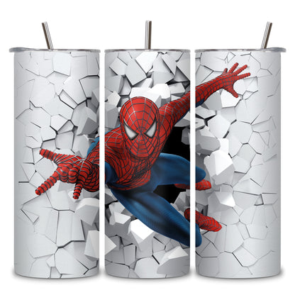 White Spiderman Themed Stainless Steel Vacuum Insulated Tumbler