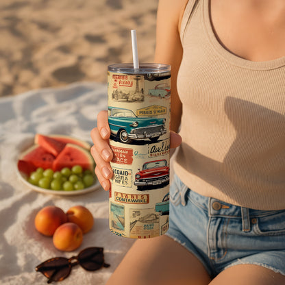 Vintage Cars Themed Stainless Steel Vacuum Insulated Tumbler
