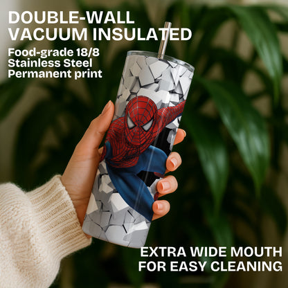 White Spiderman Themed Stainless Steel Vacuum Insulated Tumbler