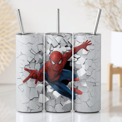 White Spiderman Themed Stainless Steel Vacuum Insulated Tumbler