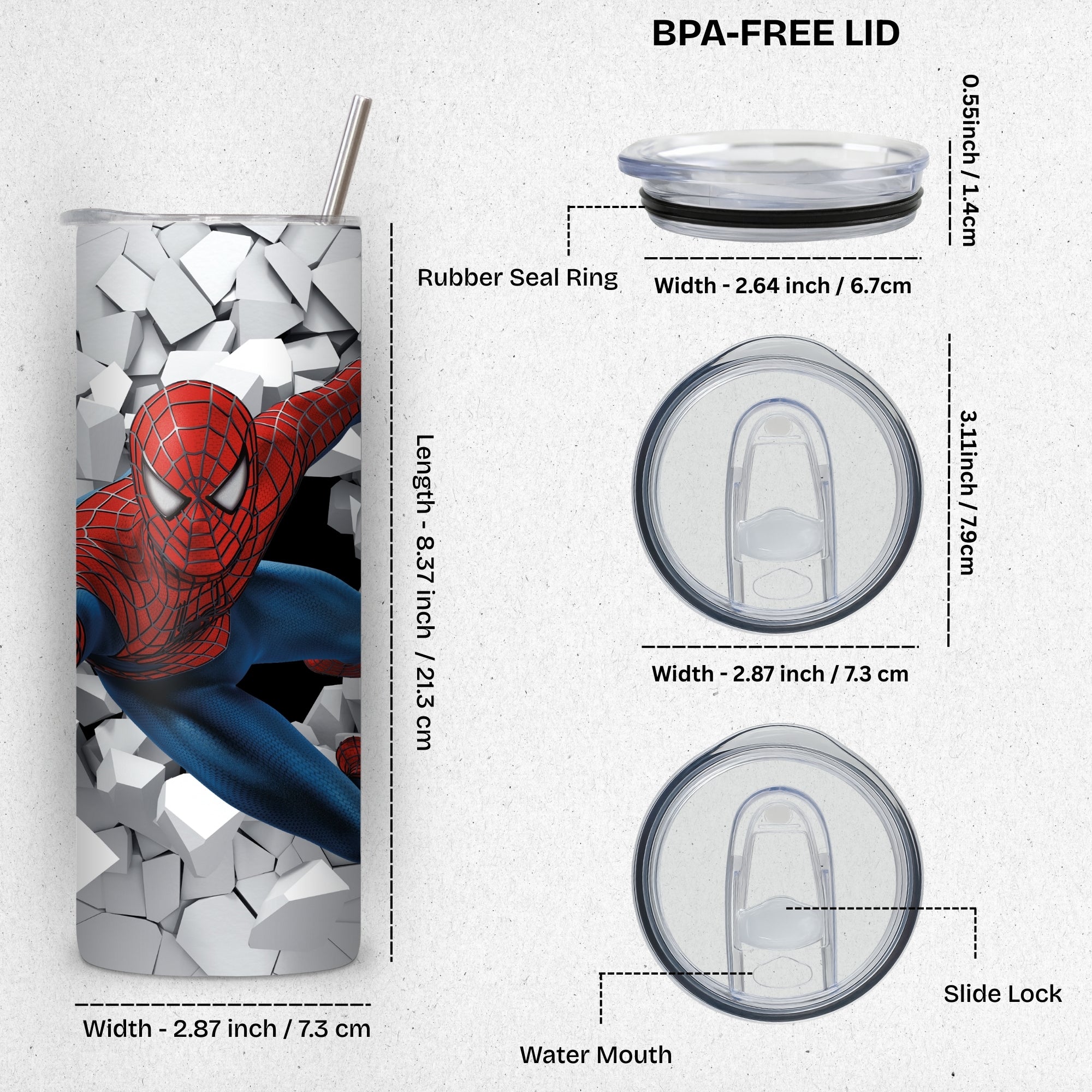 White Spiderman Themed Stainless Steel Vacuum Insulated Tumbler
