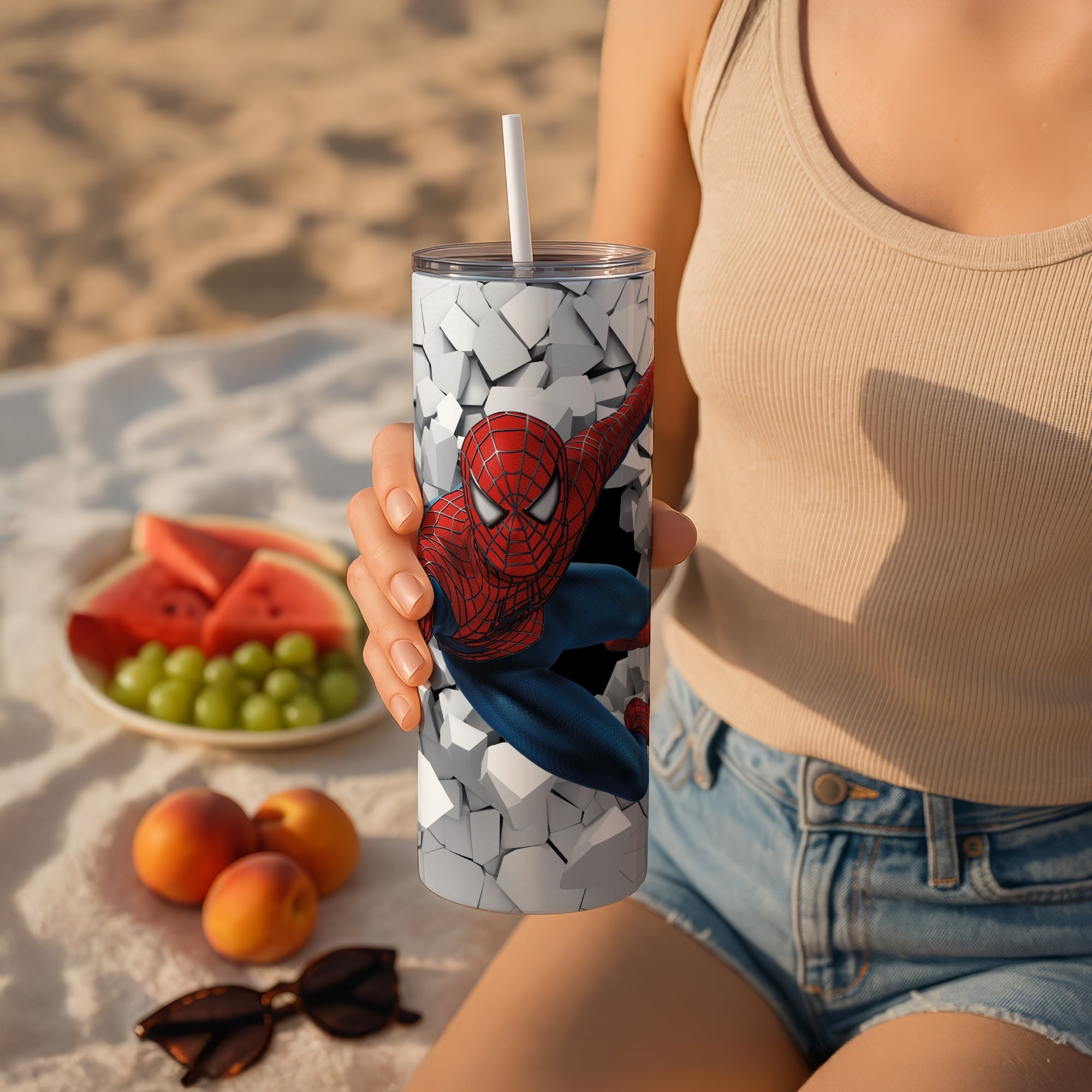 White Spiderman Themed Stainless Steel Vacuum Insulated Tumbler