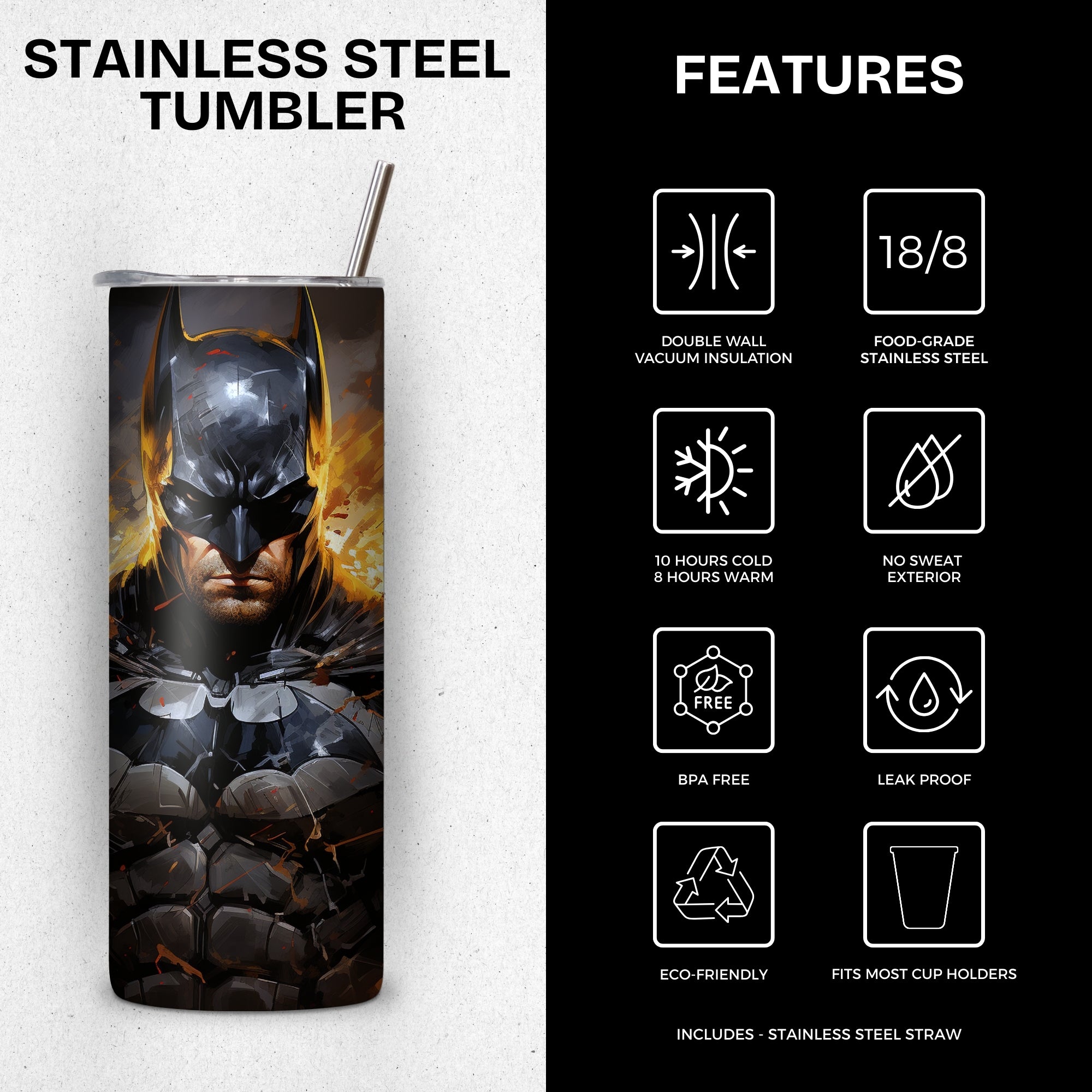 Batman Themed Stainless Steel Vacuum Insulated Tumbler