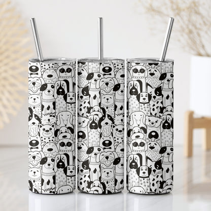 Black and White Pup Themed Stainless Steel Vacuum Insulated Tumbler