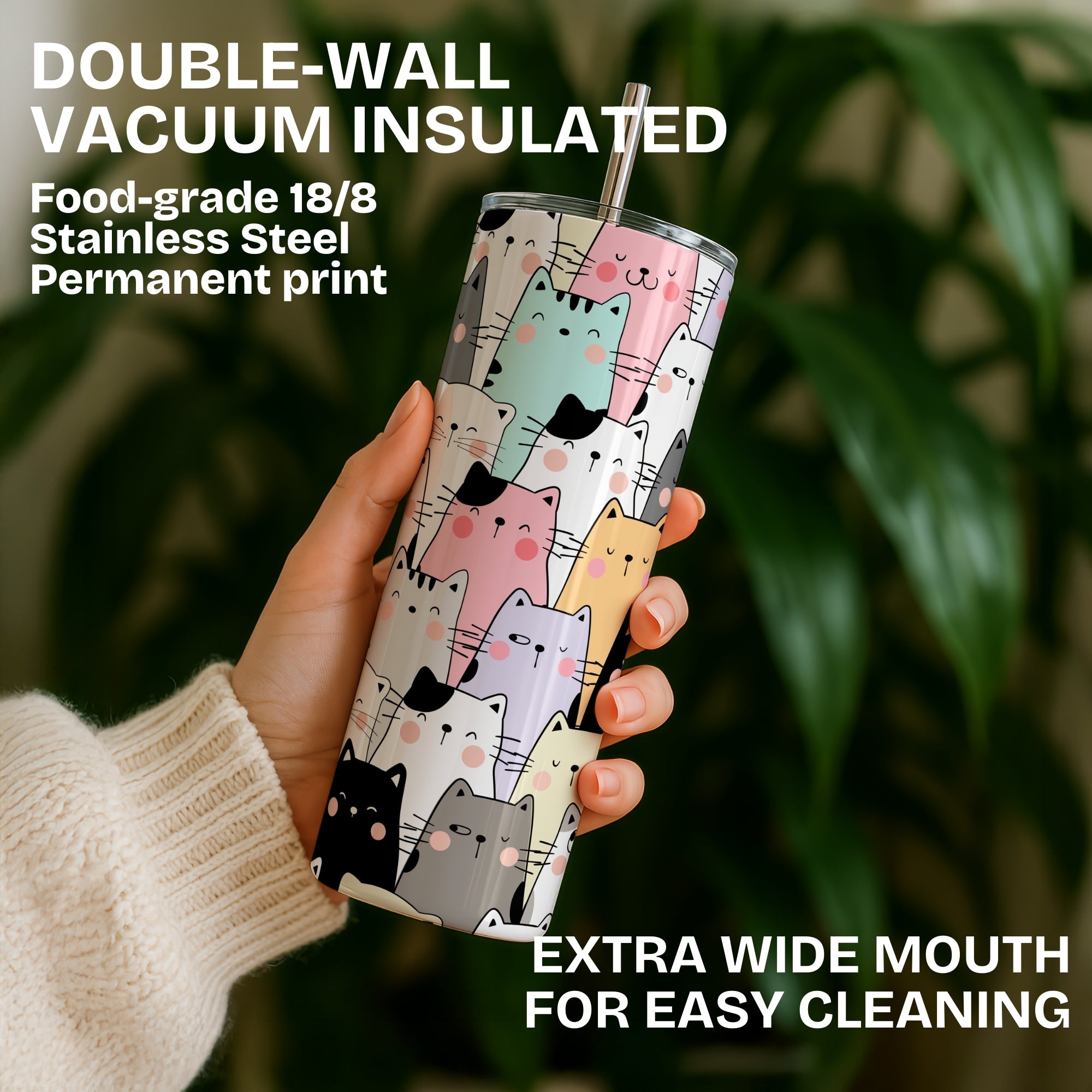 Cute Cats Themed Stainless Steel Vacuum Insulated Tumbler