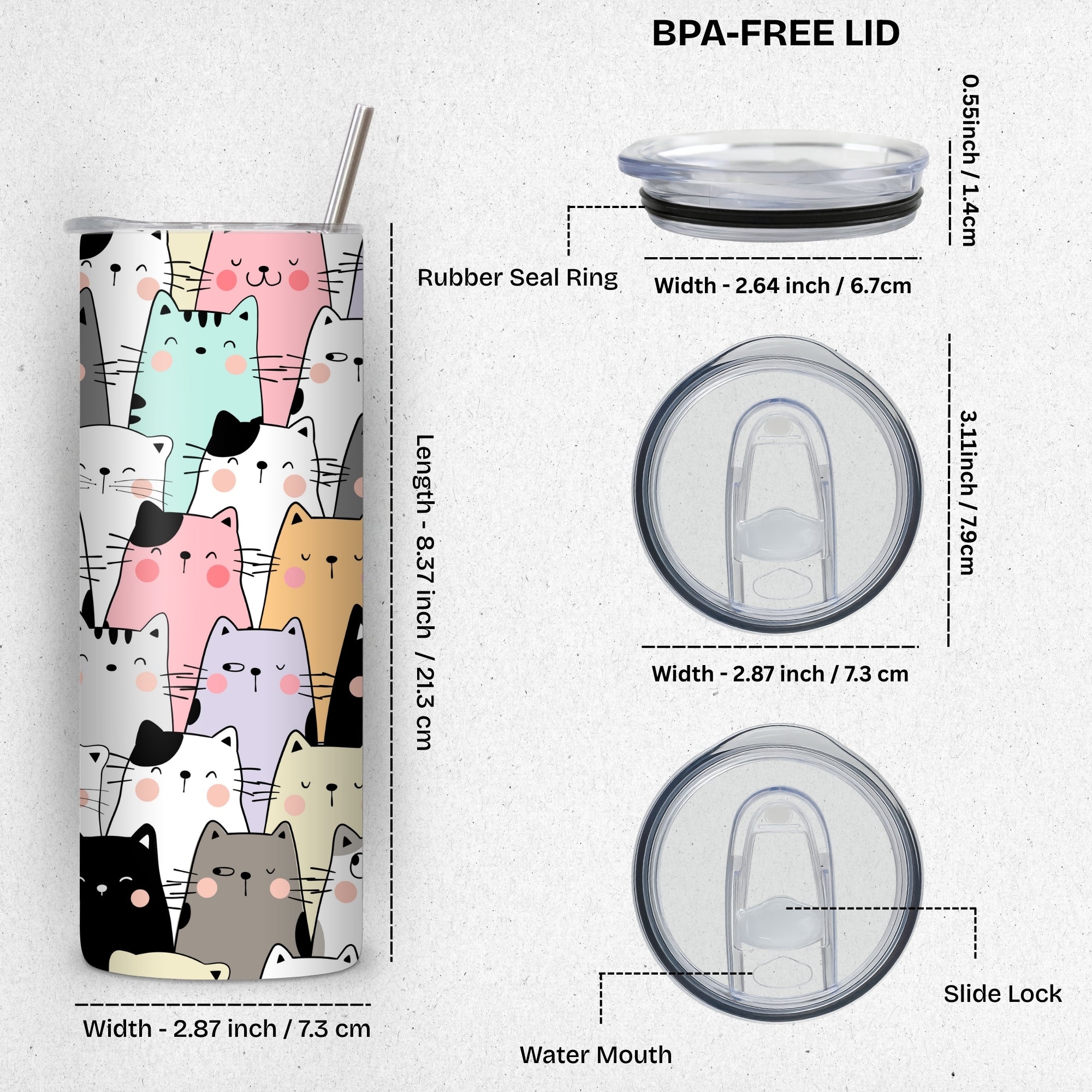 Cute Cats Themed Stainless Steel Vacuum Insulated Tumbler