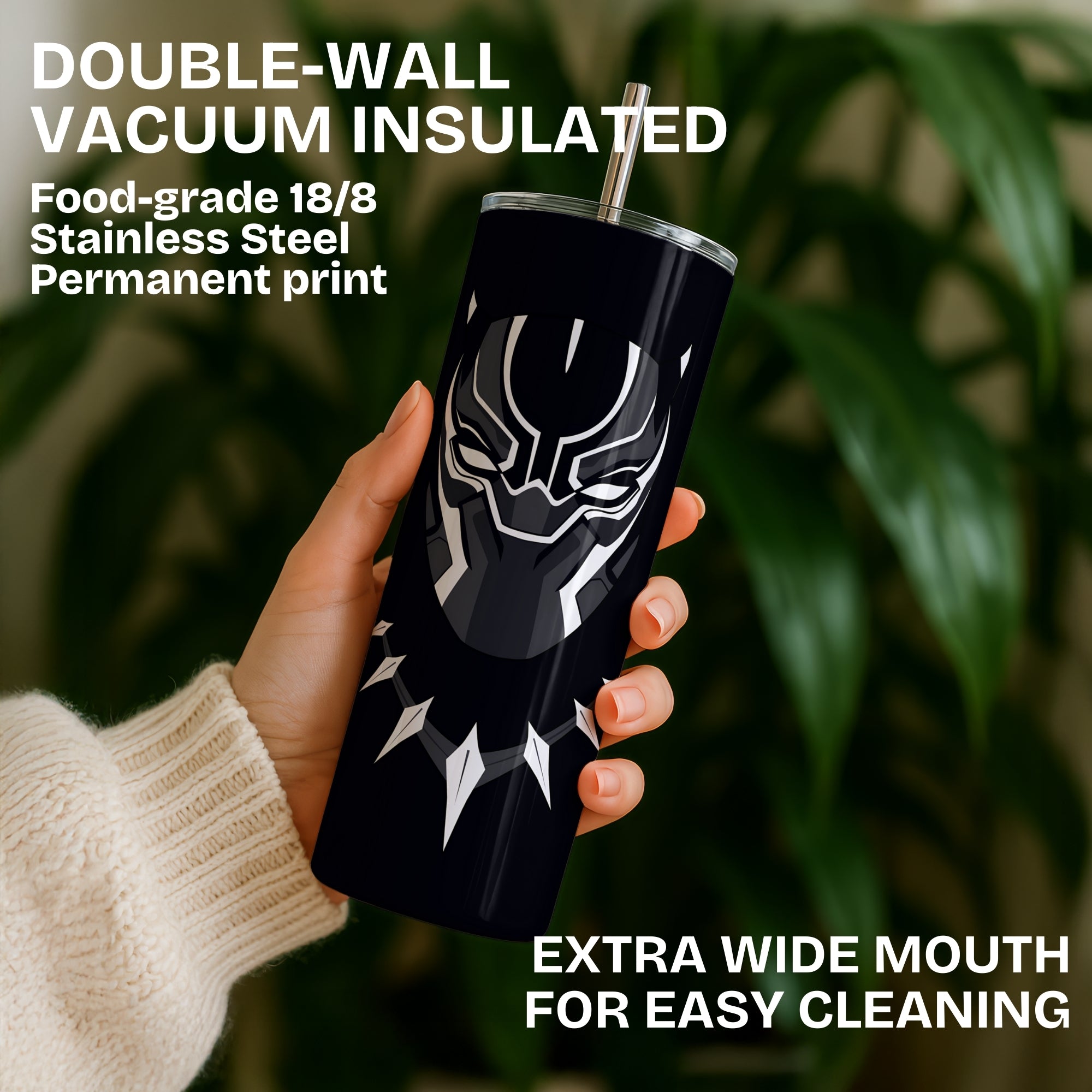 Black Panther Themed Stainless Steel Vacuum Insulated Tumbler
