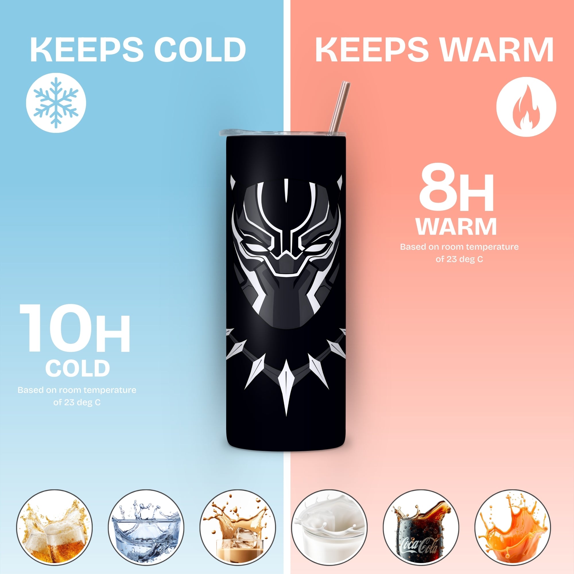 Black Panther Themed Stainless Steel Vacuum Insulated Tumbler