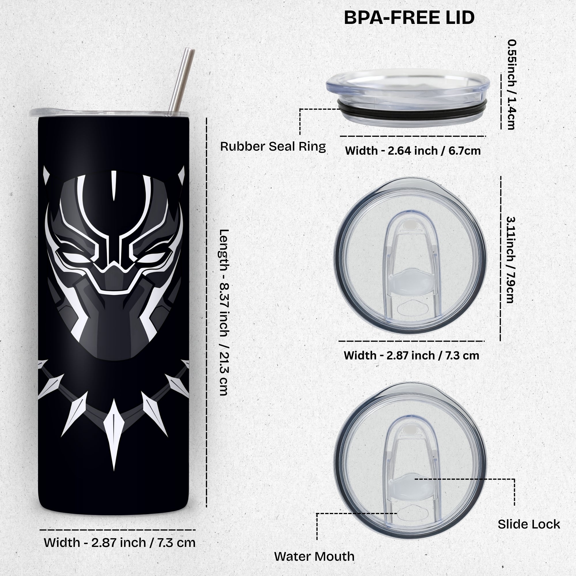 Black Panther Themed Stainless Steel Vacuum Insulated Tumbler
