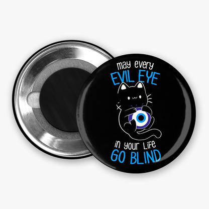 Cat and Evil Eye - Button Pin / Magnet
