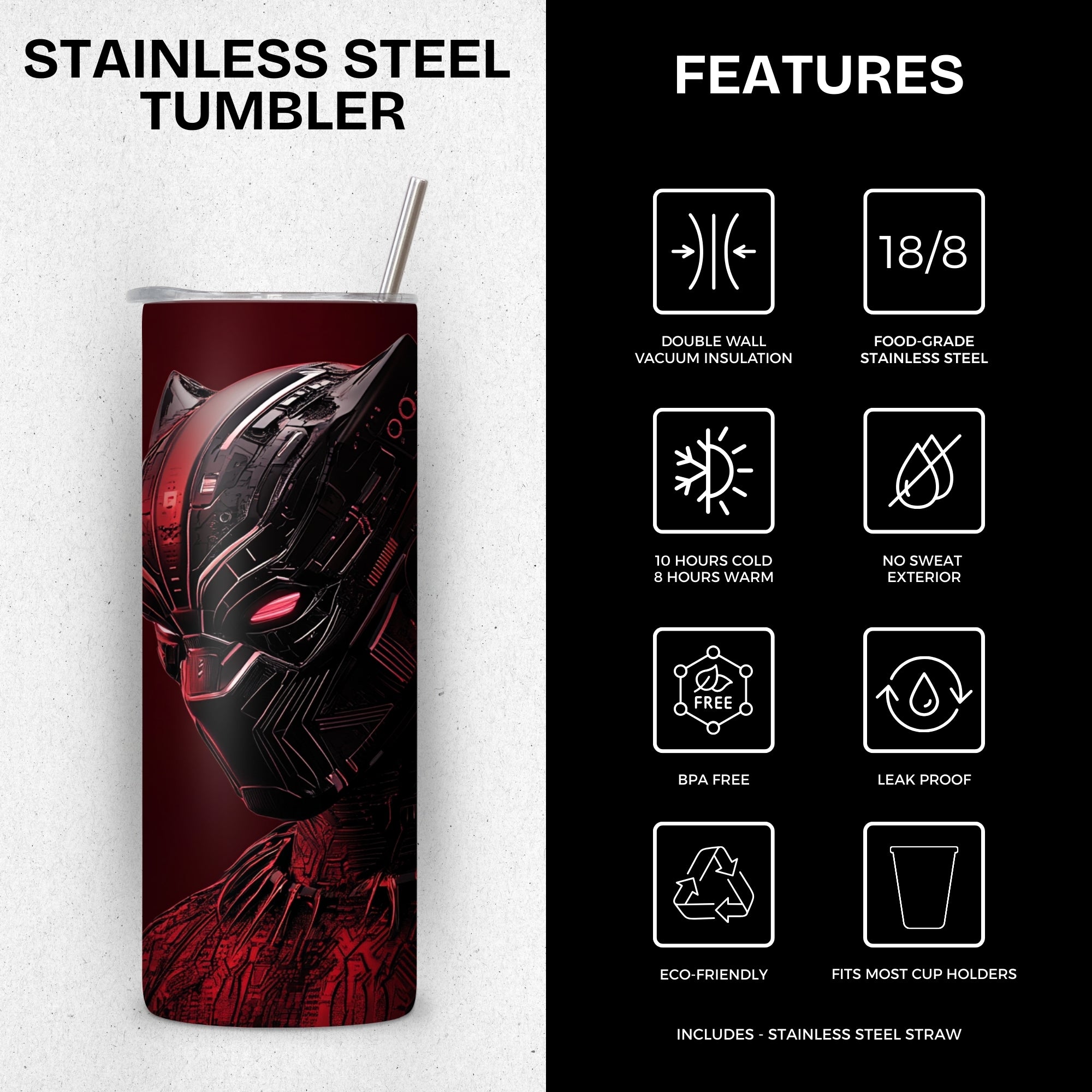 Red Panther Themed Stainless Steel Vacuum Insulated Tumbler