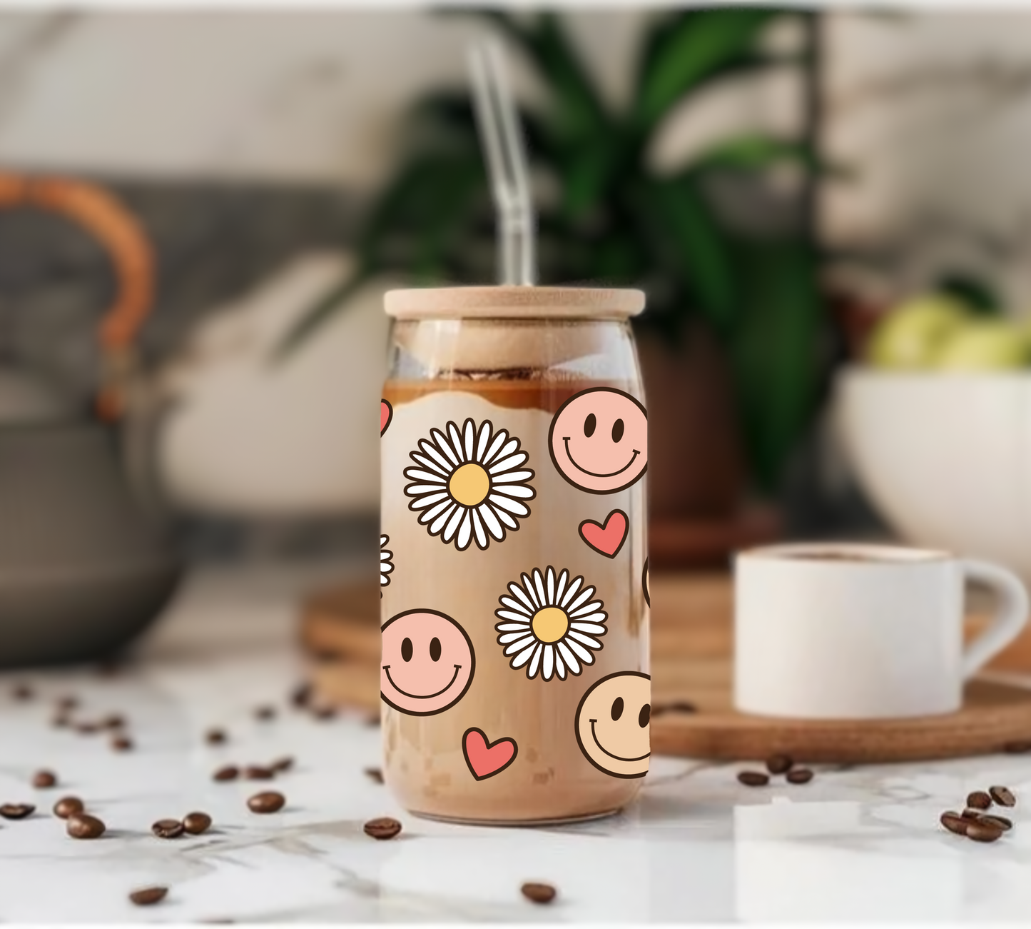 Daisy & Smileys - Glass Tumbler