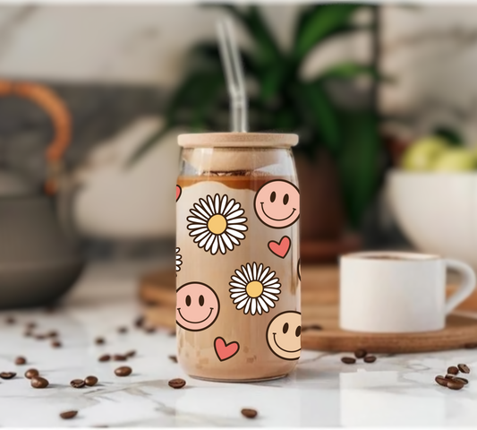 Daisy & Smileys - Glass Tumbler