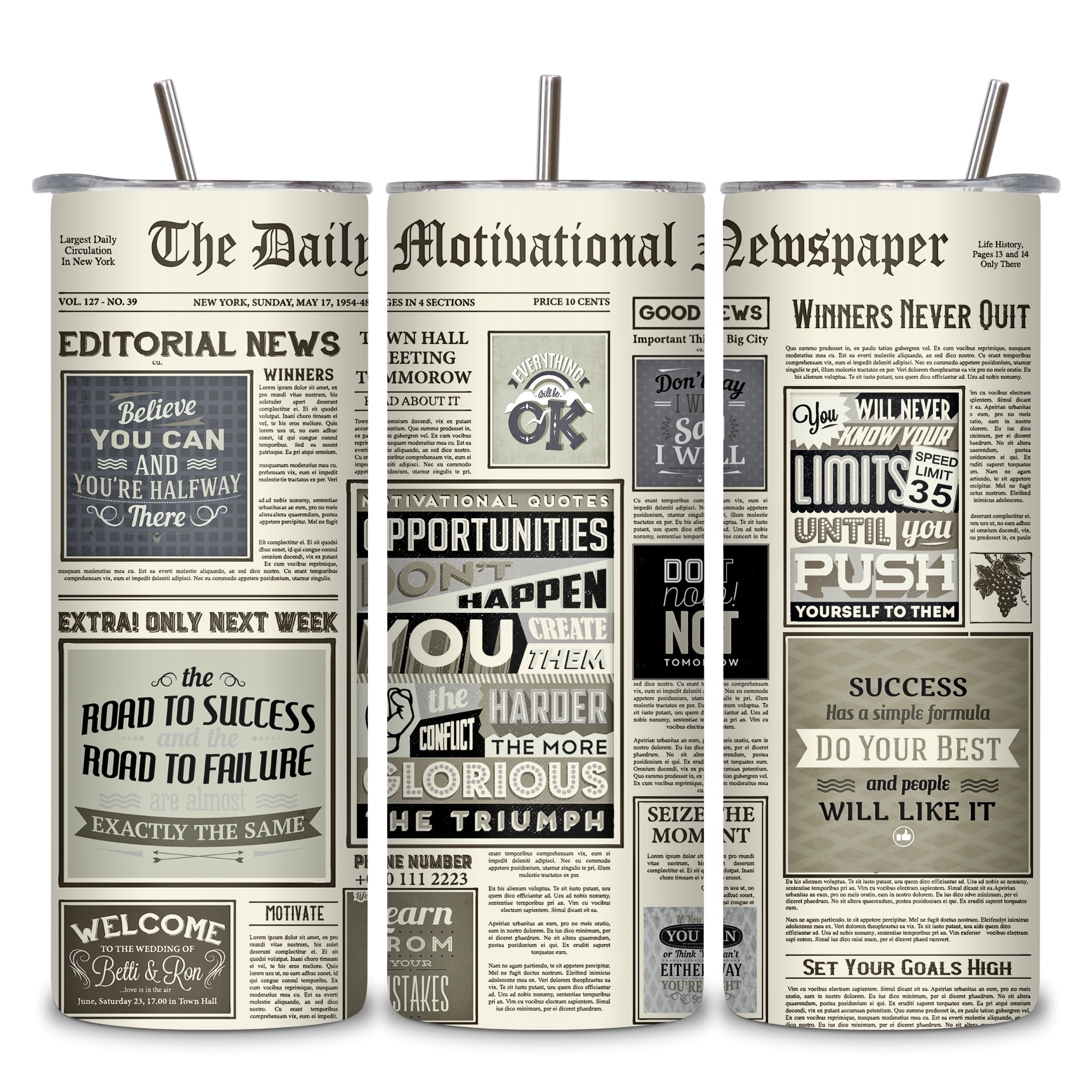 Motivational News Paper Stainless Steel Tumbler