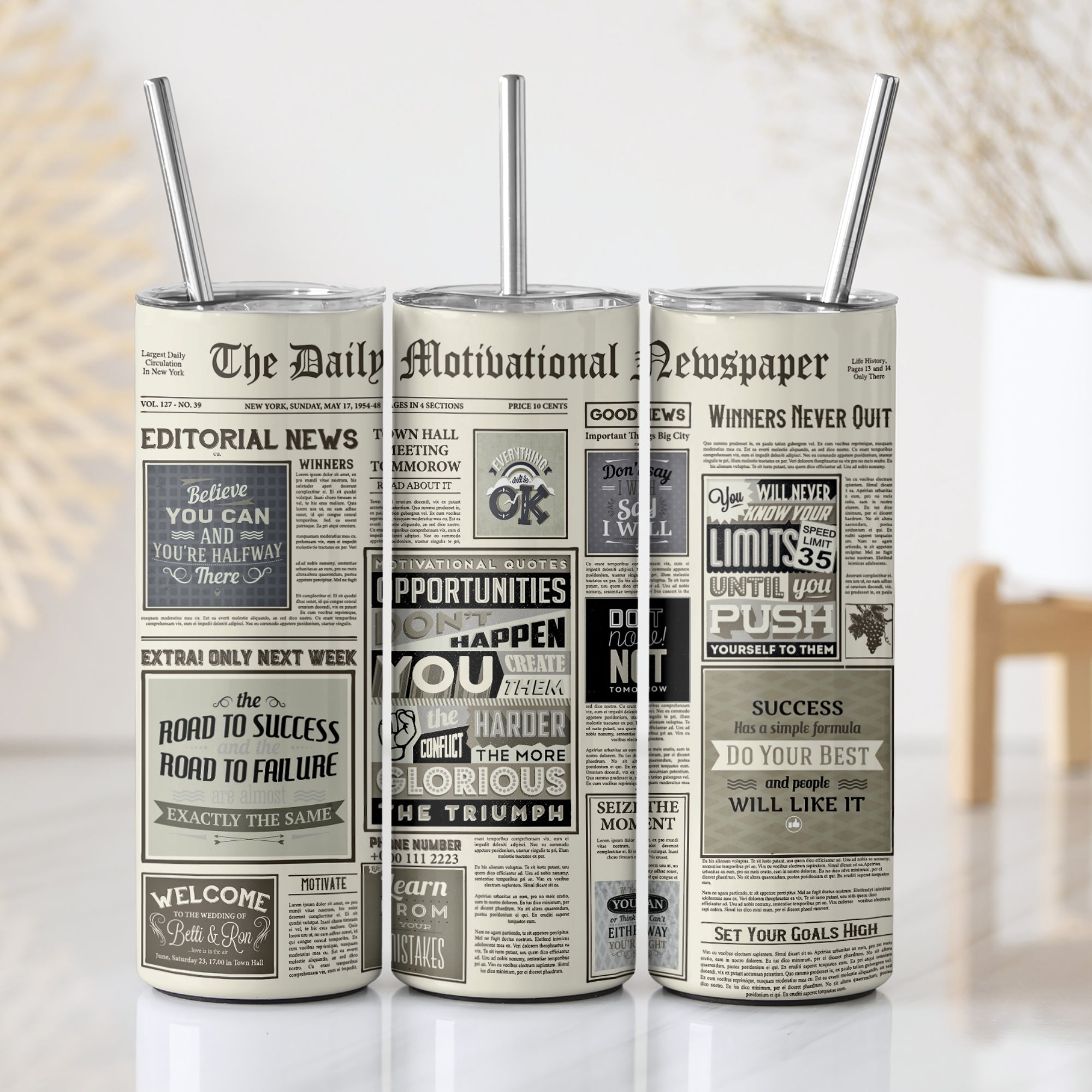Motivational News Paper Stainless Steel Tumbler