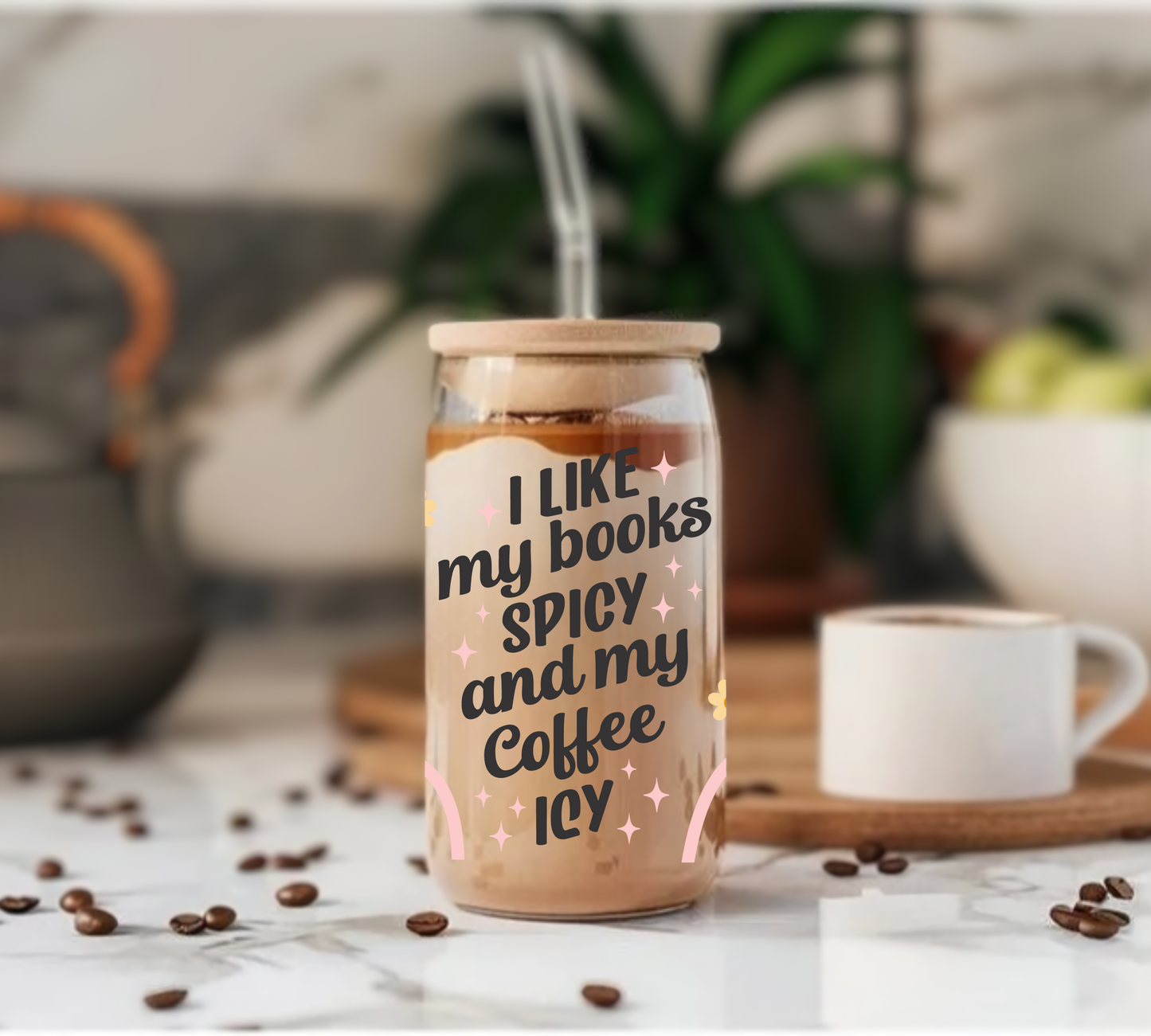 Books Spicy And Coffee Icy - Glass Tumbler