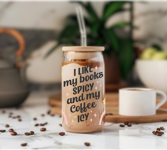 Books Spicy And Coffee Icy - Glass Tumbler