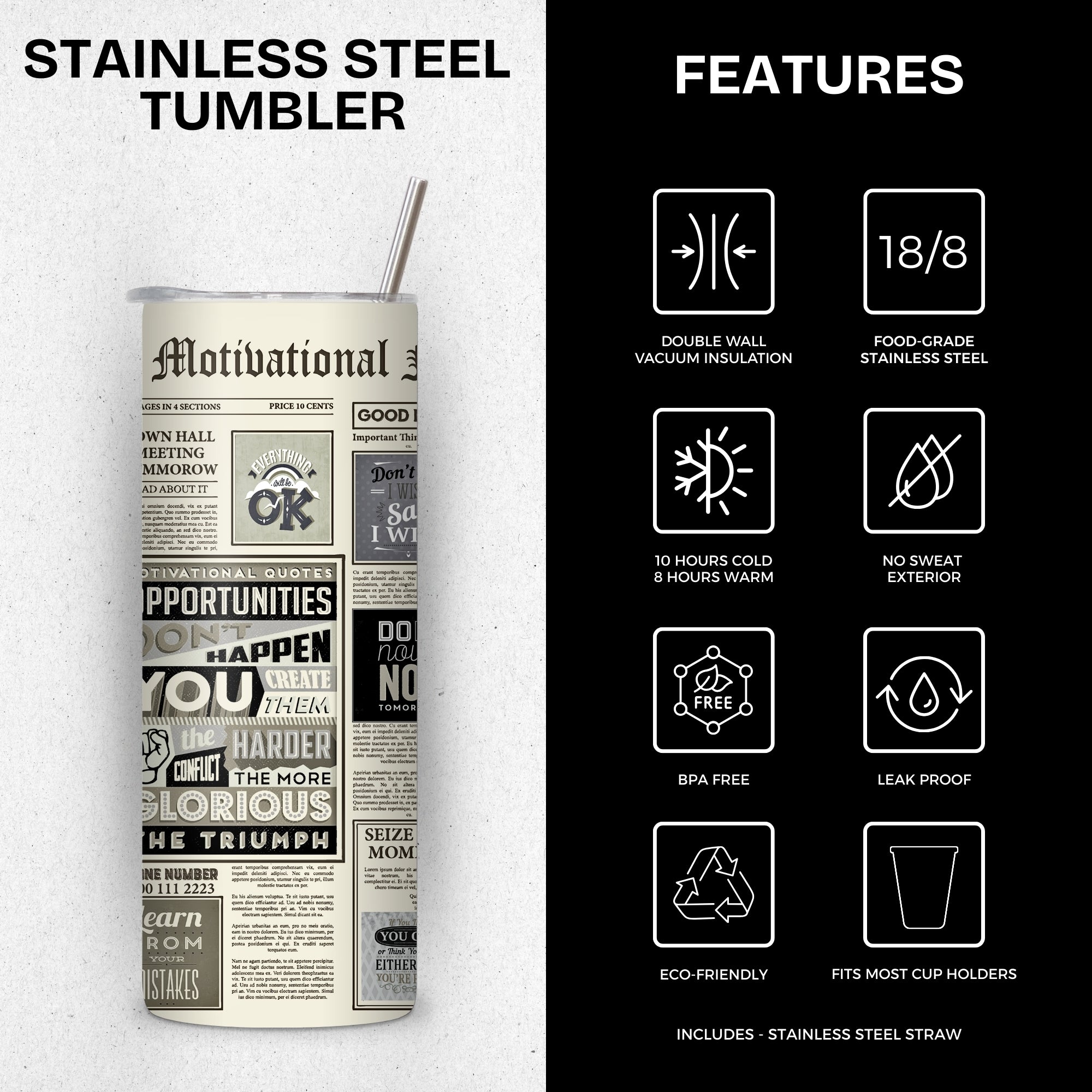 Motivational News Paper Stainless Steel Tumbler