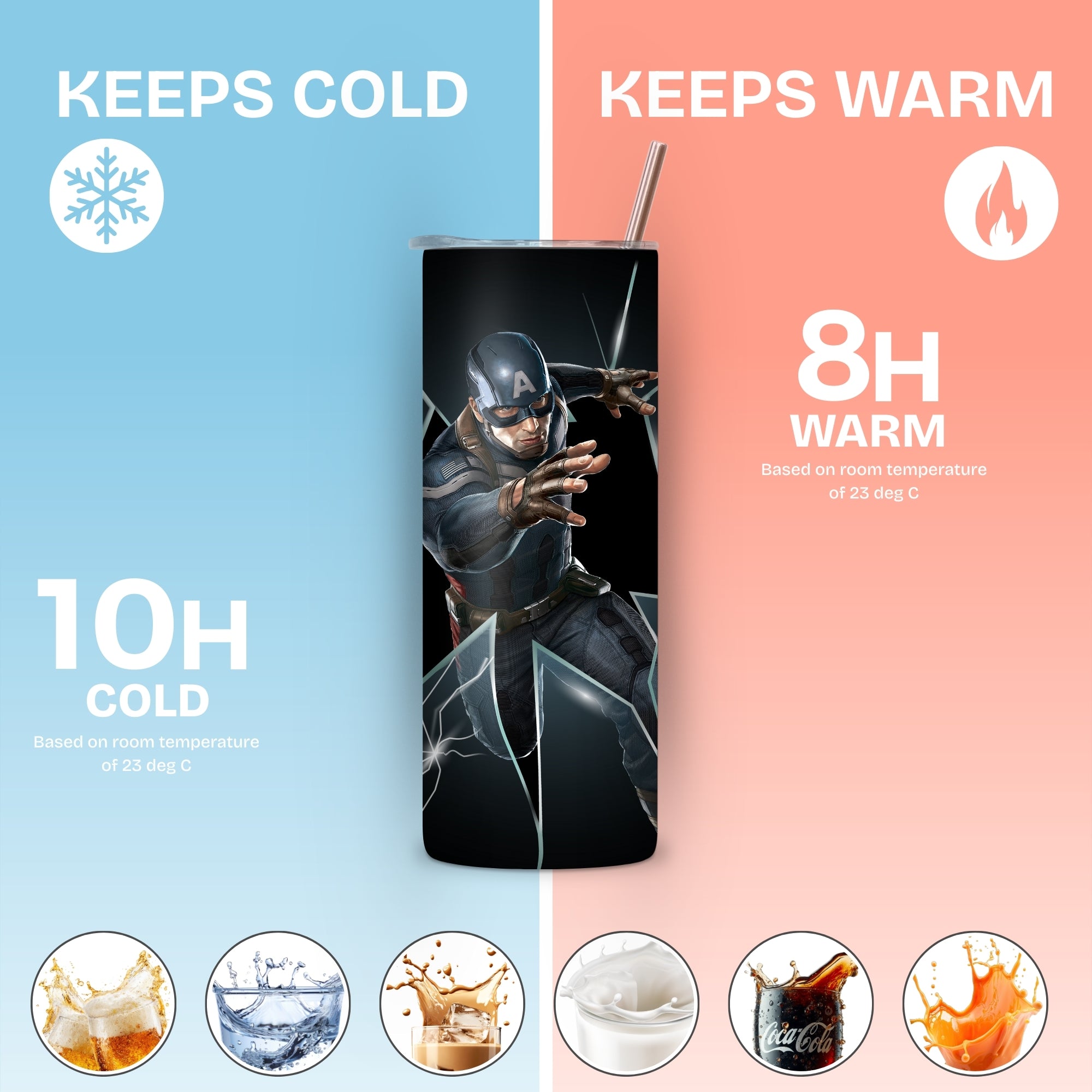 Captain America Themed Stainless Steel Vacuum Insulated Tumbler