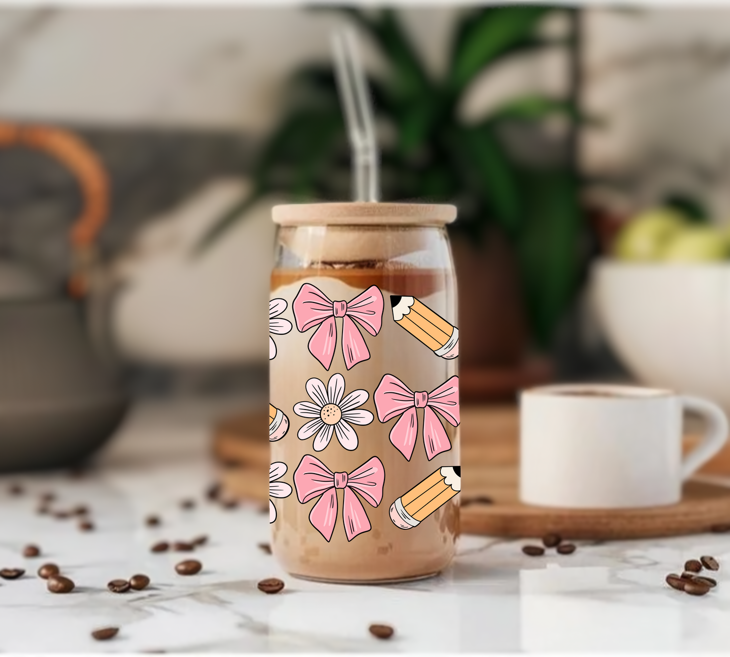 Bows & Pencils - Glass Tumbler