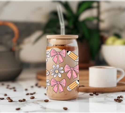 Bows & Pencils - Glass Tumbler