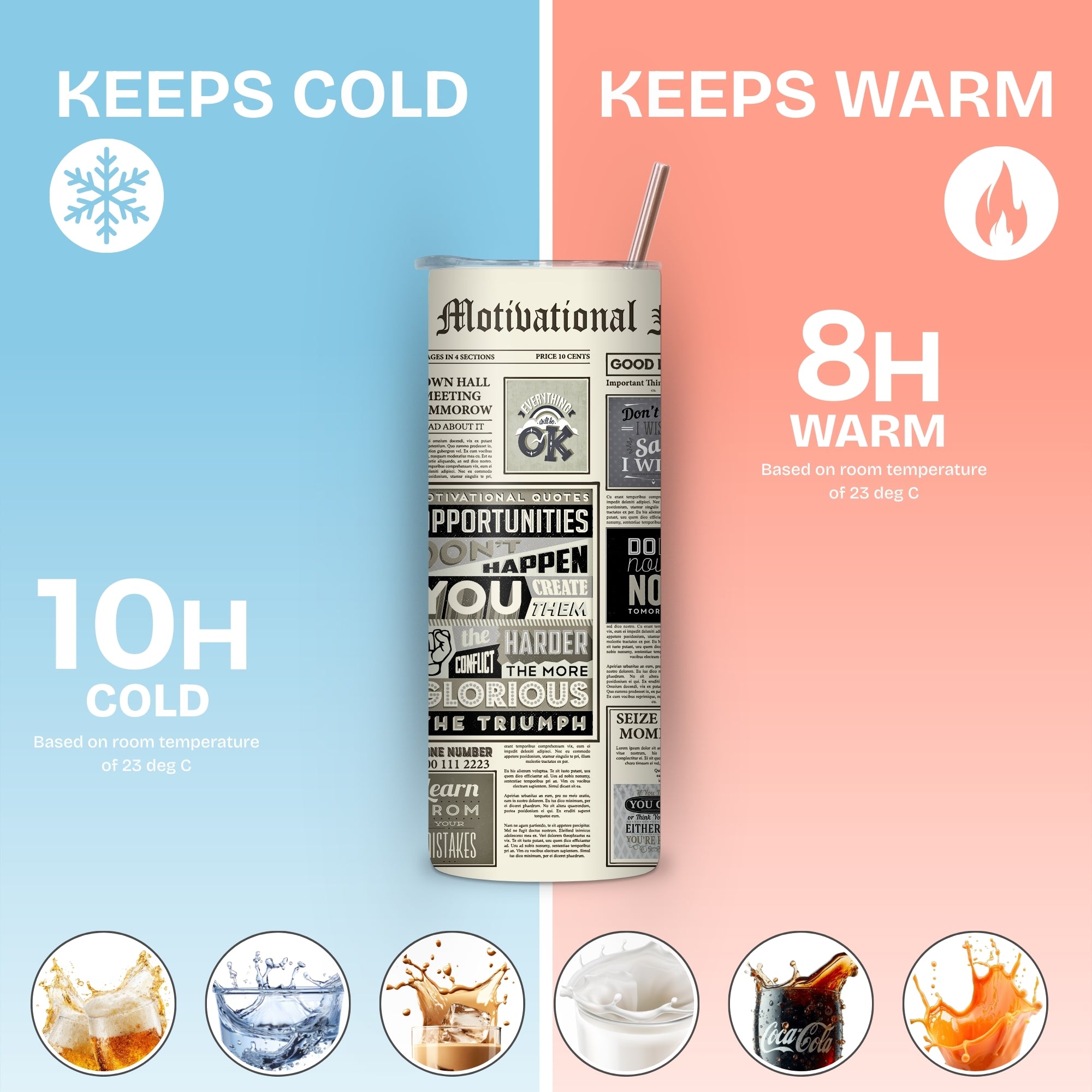 Motivational News Paper Stainless Steel Tumbler