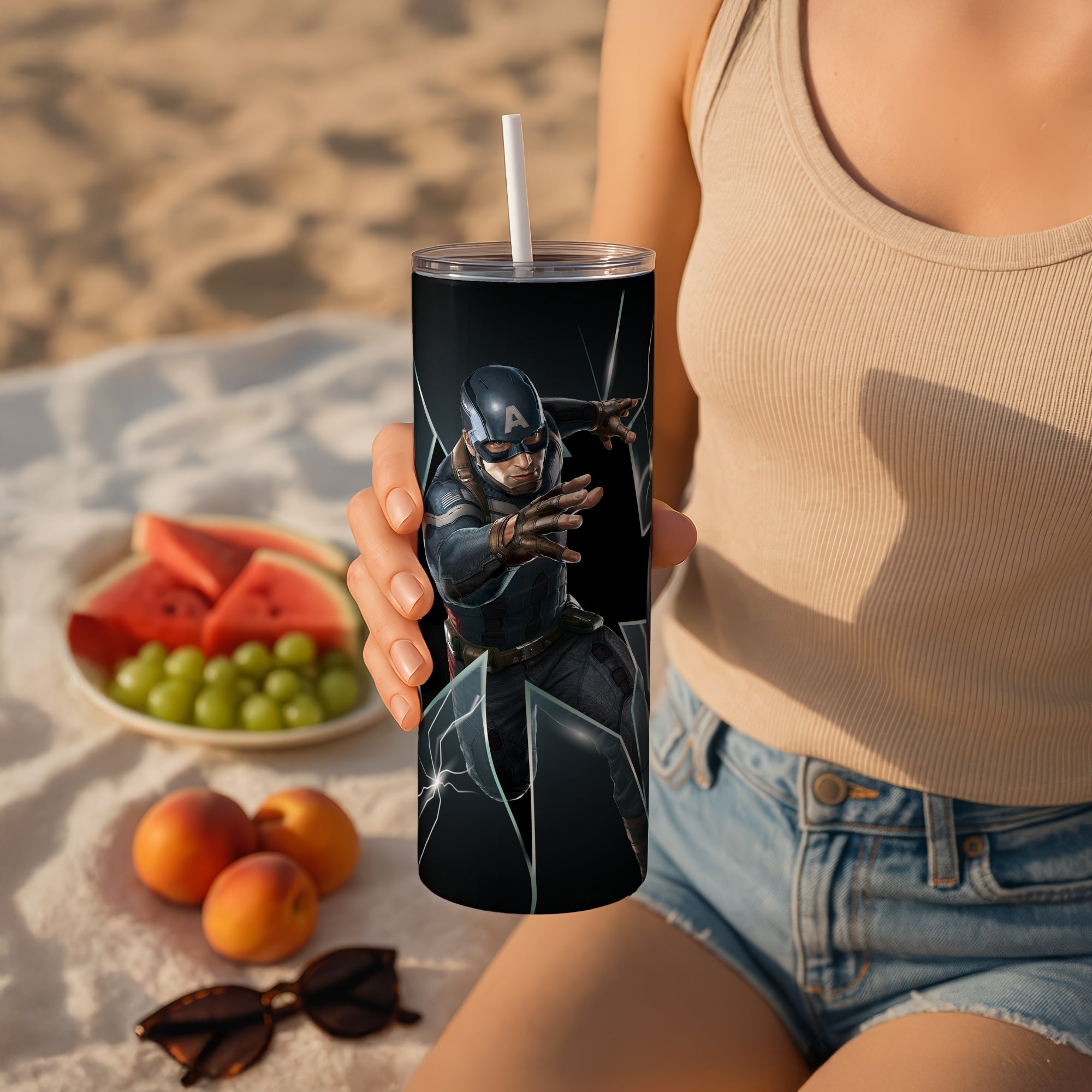 Captain America Themed Stainless Steel Vacuum Insulated Tumbler