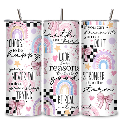 Rainbow Affirmations Themed Stainless Steel Vacuum Insulated Tumbler