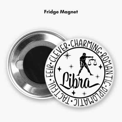Zodiac Libra Button Pin / Magnet