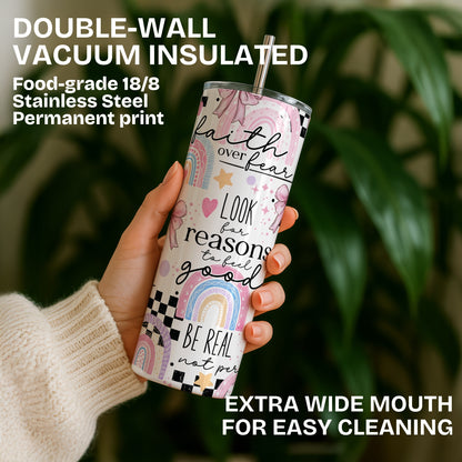 Rainbow Affirmations Themed Stainless Steel Vacuum Insulated Tumbler